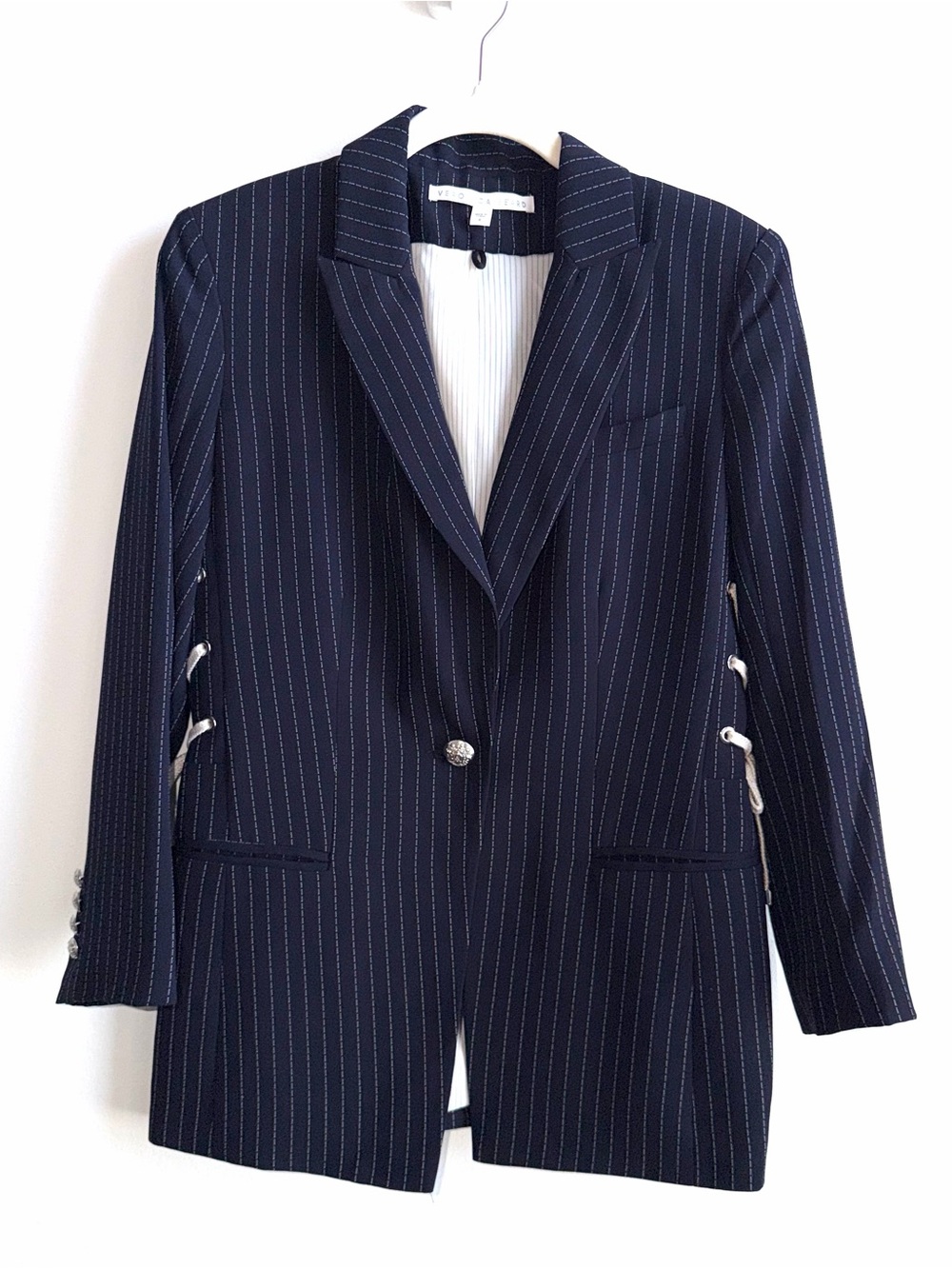 VERONICA BEARD Women’s Taylor Lace Up Side Navy Pinstripe Blazer Jacket Sz 6